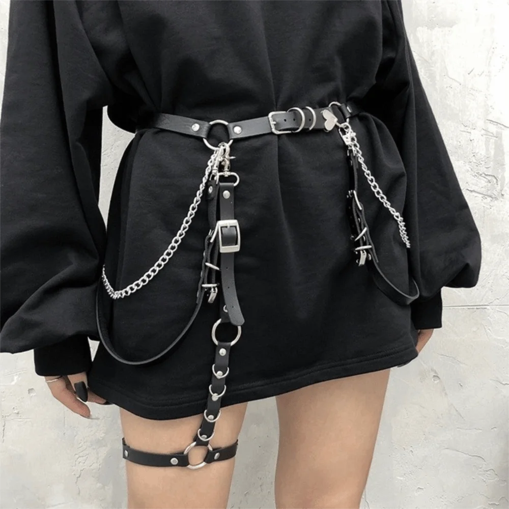 

Leg Accessories Metal Skirt Belt Punk Pu Leather Waist Chain Shoulder Strap Hip Hop JK Leg Loop Nightclub