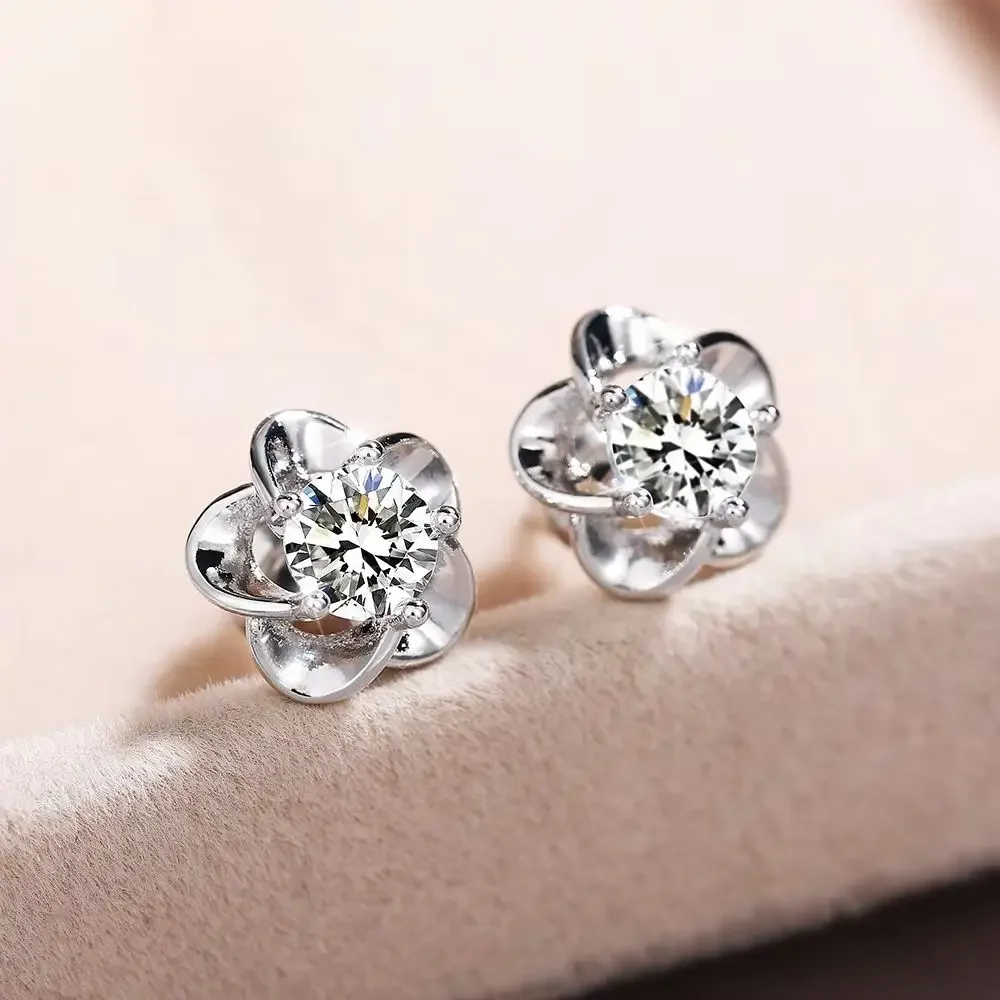 2026 Trendy Zircon Inlaid Mini Flower Earrings for Women Versatile Sen Style Literary Accessories Wholesale