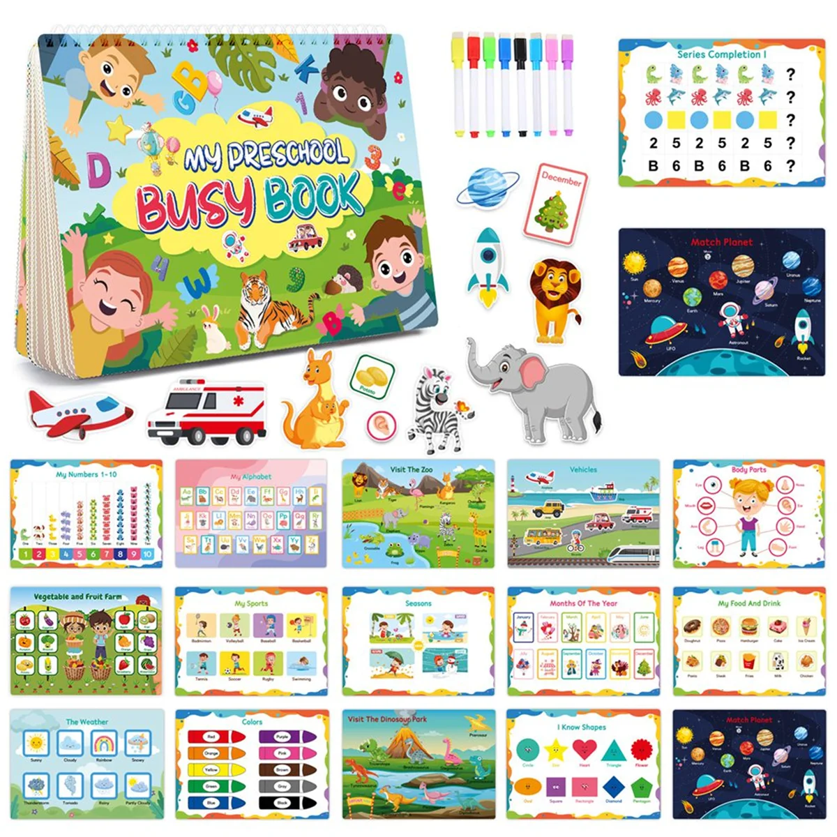 

X55A- Book Learning Toys Kids Preschool 32 Themes Activity Binder Early Educational Autism Sensory