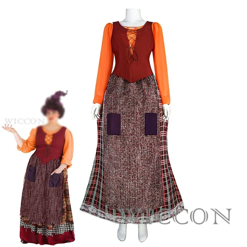 Adults Clothes Halloween Sarah Cos Sandersson sisters disfraz Cosplay Costume Wig Fancy HoccusPoccus Movie Clothing Dress Women