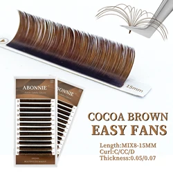 Abonnie Cocoa Brown Easy Fanning Lashes Extensions Brown Auto Fans Eyelashes Easy Fans Volume Lashes Extensions