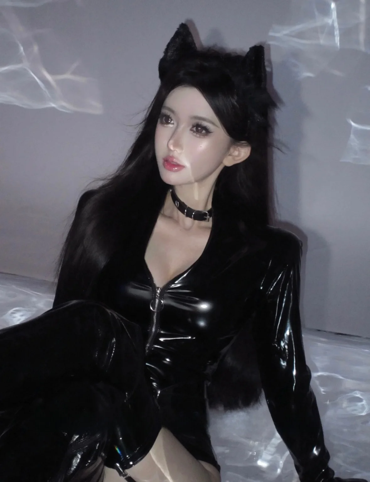 Jaqueta de Couro Sintético Sexy de Manga Longa com Zíper, Ajuste Slim, Top F para Fotoia, Cosplay e loween