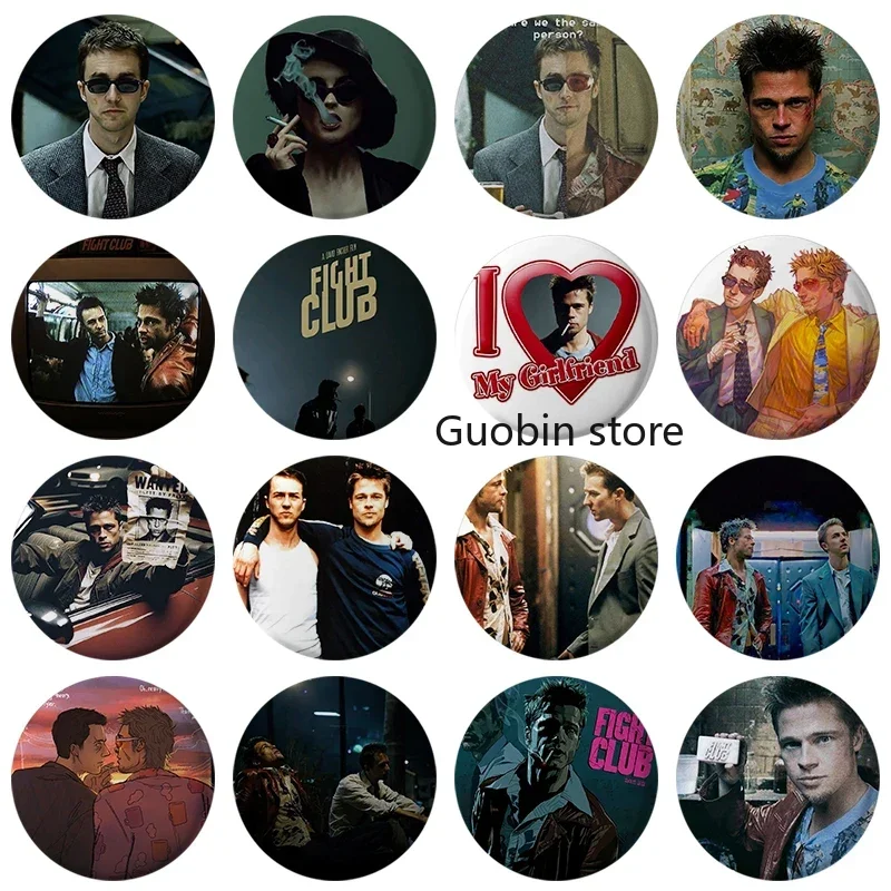 58mm Classic Movie Fight Club Button Pin Anime Character Cartoon Brooch Badge for Backpack Accessories Decor Fans Collect