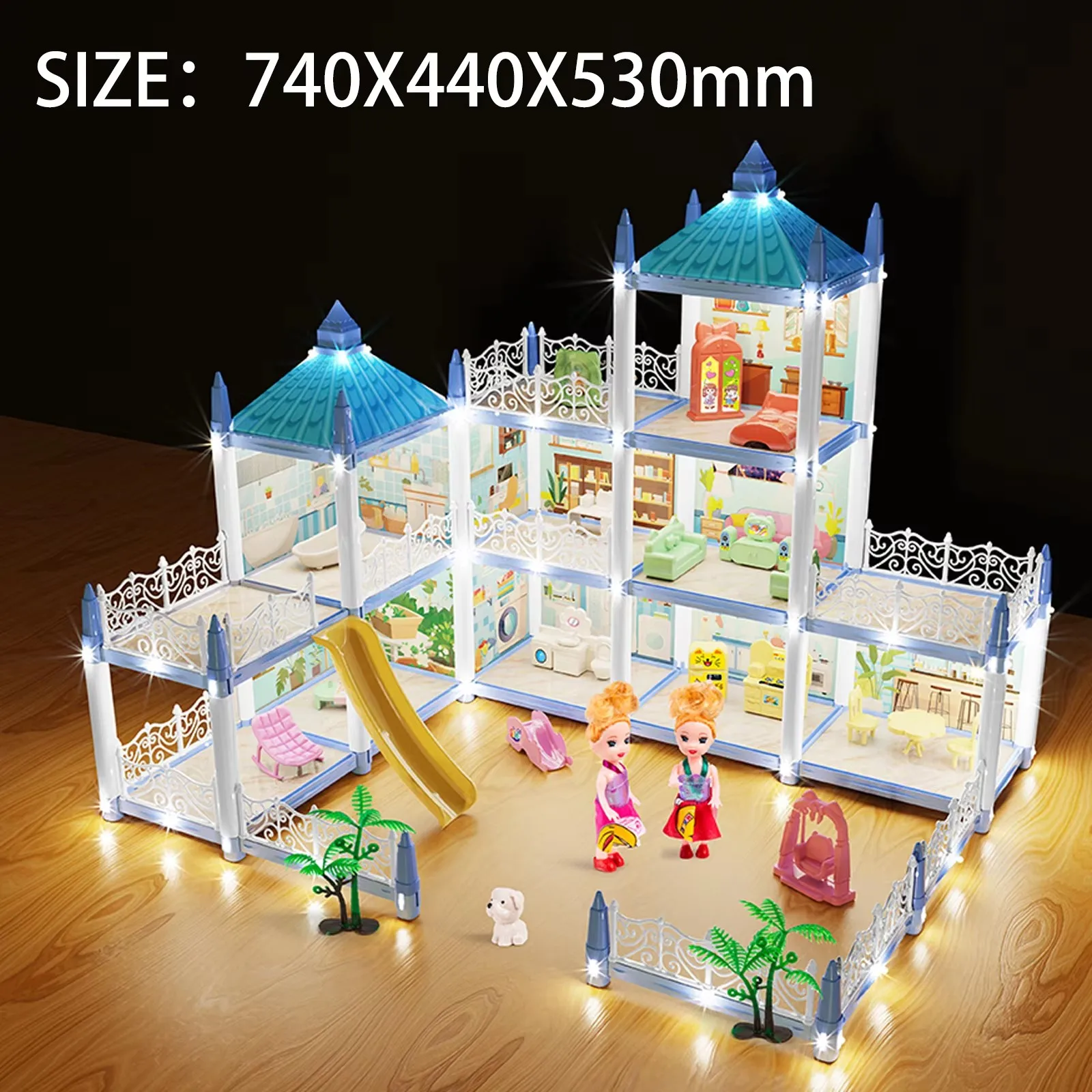 Puppenhäuser 3D montiert Diy Miniaturen Puppenhaus Zubehör Villa Prinzessin Schloss mit LED-Licht Mädchen Geburtstagsgeschenke Spielzeug