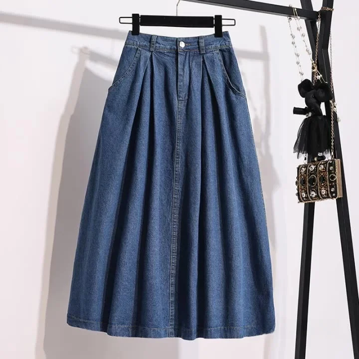 

Casual Faionable Ladies' High Waist A-Line Skirt Korean Sle Wide Hem Denim Skirt Slimming Casual f-length Skirt