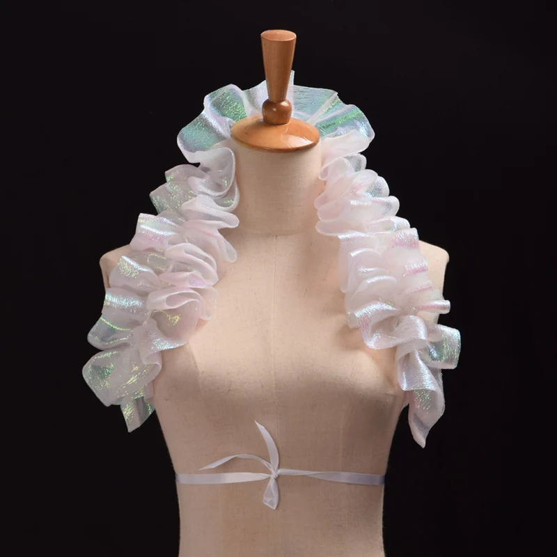 Shiny Collar Victorian Ruffled Gothic Retro Costume White Neck Ruff Adults Stage Party Steampunk Accessory