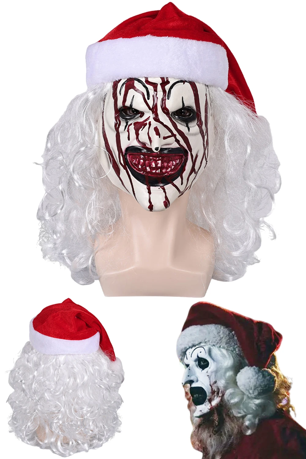 Fantasia Art Clown Mask With Santa Claus Hat 2024 Movie Terrifier 3 Cosplay Disfraz Costume Accessories Men Prop Decor Fantasy