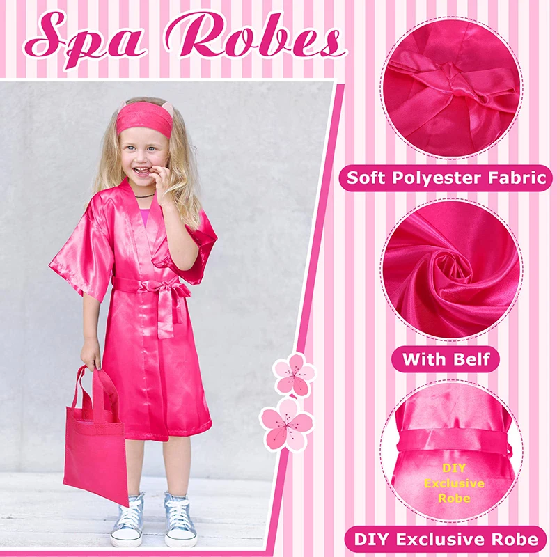 5-15Set Spa Party Robes Girls Kimono Satin Robe Kids Birthday Slumber Party Costume Pink Party Favors Birthday Squad Robe