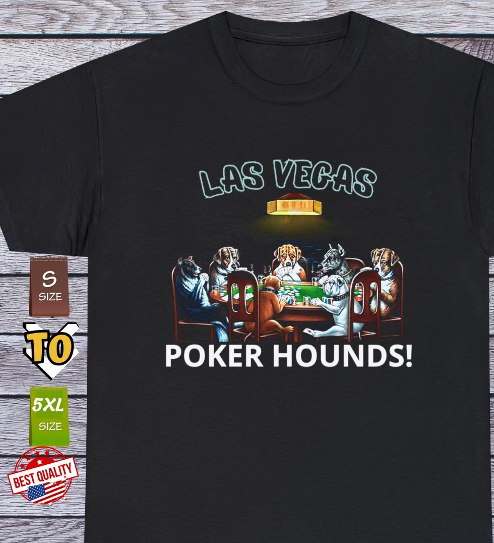 Las Vegas Poker Hounds T Shirt, Vintage Dogs Old School Casino Clothing Tee tops Unisex Summer Short Sleeve