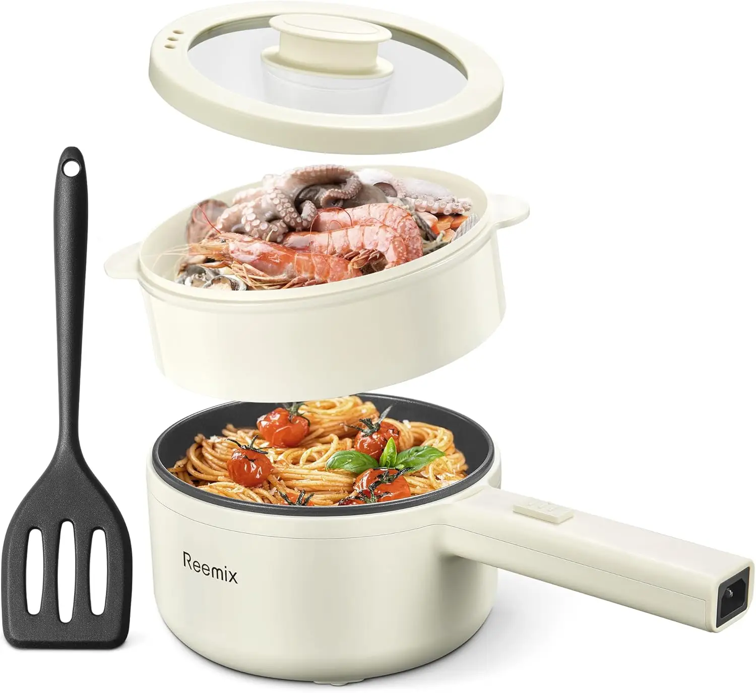 

Hot Pot Electric With Steamer, 1.6L Ramen Cooker Non-Stick Sauté Pan for Steak, Egg, Fried Rice, Ramen, Oatmeal, Soup