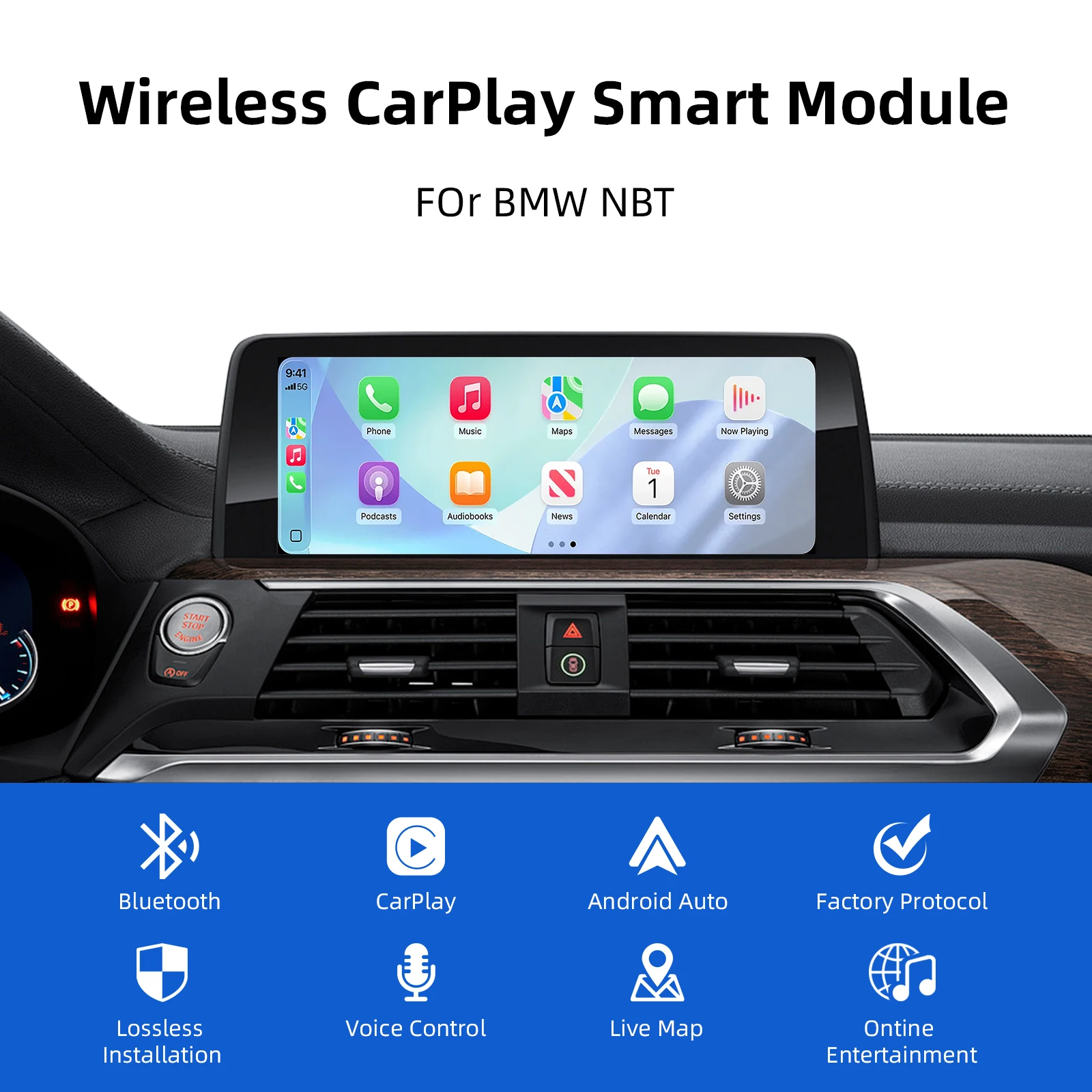 Wireless CarPlay Android Auto Retrofit Kit Decoder Box for BMW NBT System, OEM Screen Upgrade CarPlay Interface