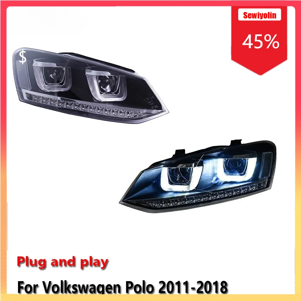 

Автомобильные светодиодные фары, автомобильные детали для Volkswagen Polo 2011-2018, противотуманные DRL, стоп-сигнал, указатель поворота, Plug and Play