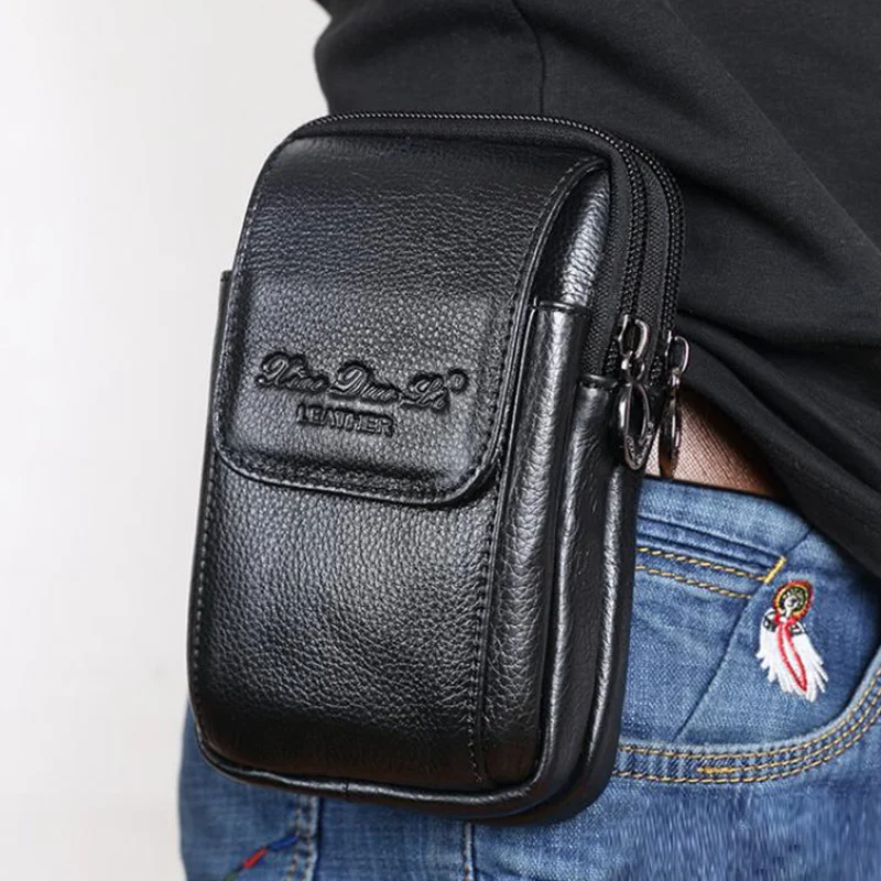 

Genuine Leather Cell/Mobile Phone Case Waist Bag For Men Cigarette Pocket Real Cowhide Male Coin Purse Bum Fanny Pack Belt Bags