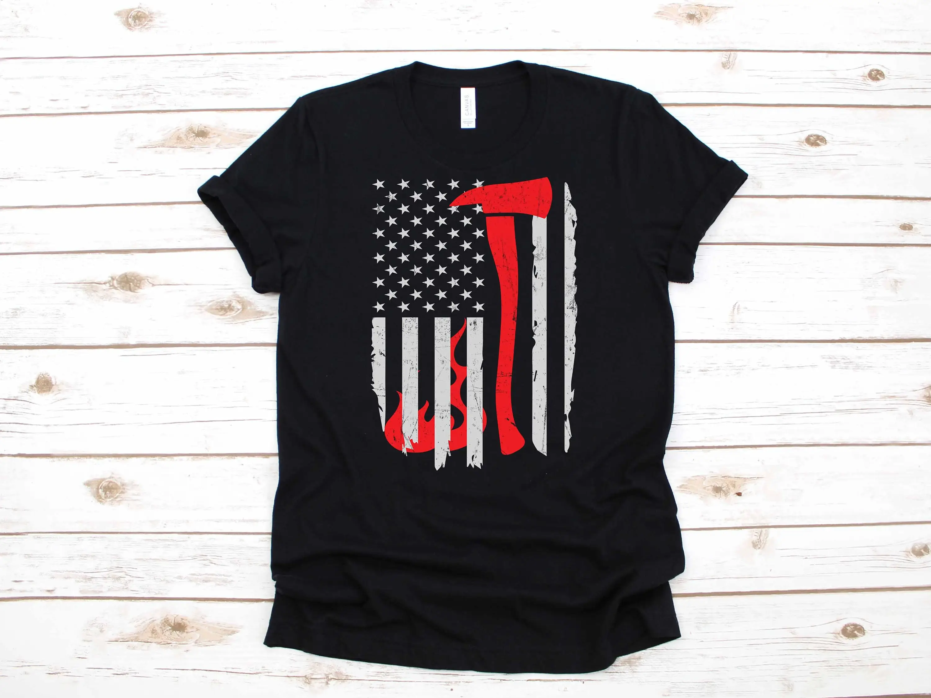 Firefighter Thin Red Line Usa Flag T Shirt Long Sleeve Sweat