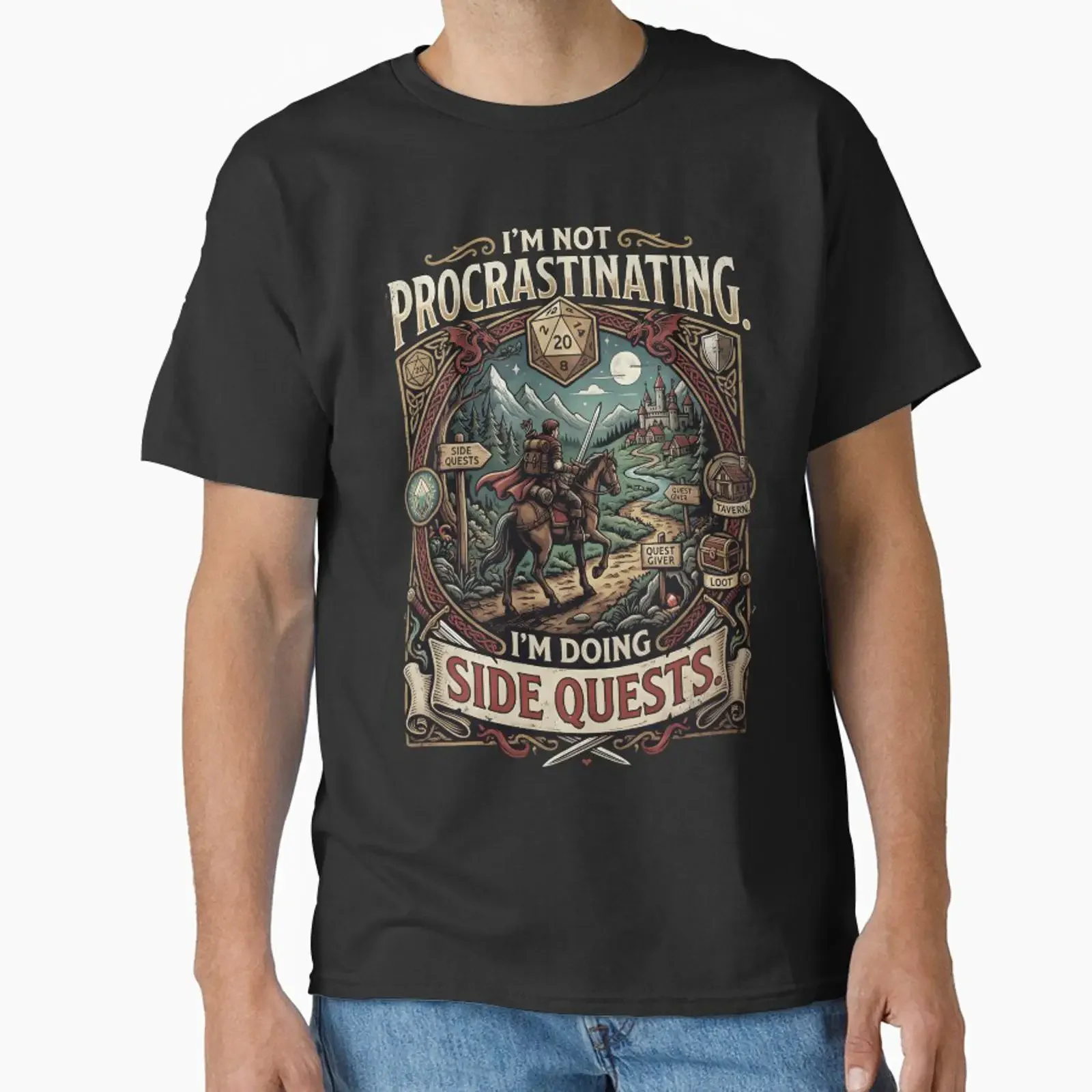 DnD Side Quest Classic T Shirt vintage Washed graphic Top For Everyday Wear Stylish Casual streetwear Slightly Stretched