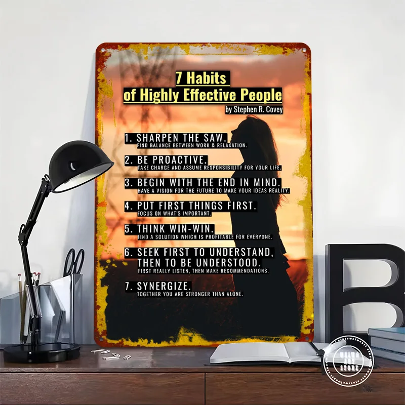 7 Habits of Successful Ppl Tinplate Poster Custom Wall Art Vintage Metal Signs Retro Tin Plaque for Decoration Garage Man Cave