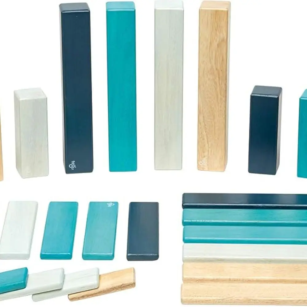 42-Piece Tegu Blue Magnetic Wooden Blocks for Ages 1-99