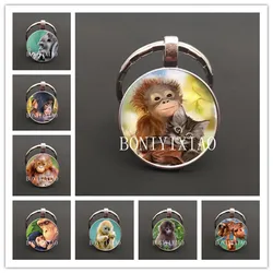 Fashion keychain monkey charm keychain monkey picture glass keychain men and women souvenirs