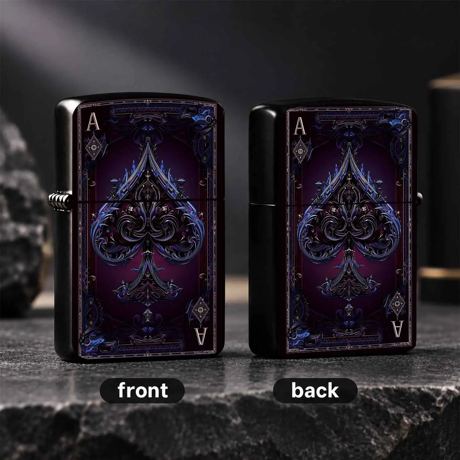 Gothic Ace Of Spades Lighter, Exquisite Carved Retro Pattern Art Decor, High-End Aesthetic Portable Accessory For Daily Use, Gorgeous Collectible Gift For Festival Dating Gathering, Suitable For All Scenarios With Uniqu A Humorous And Inter