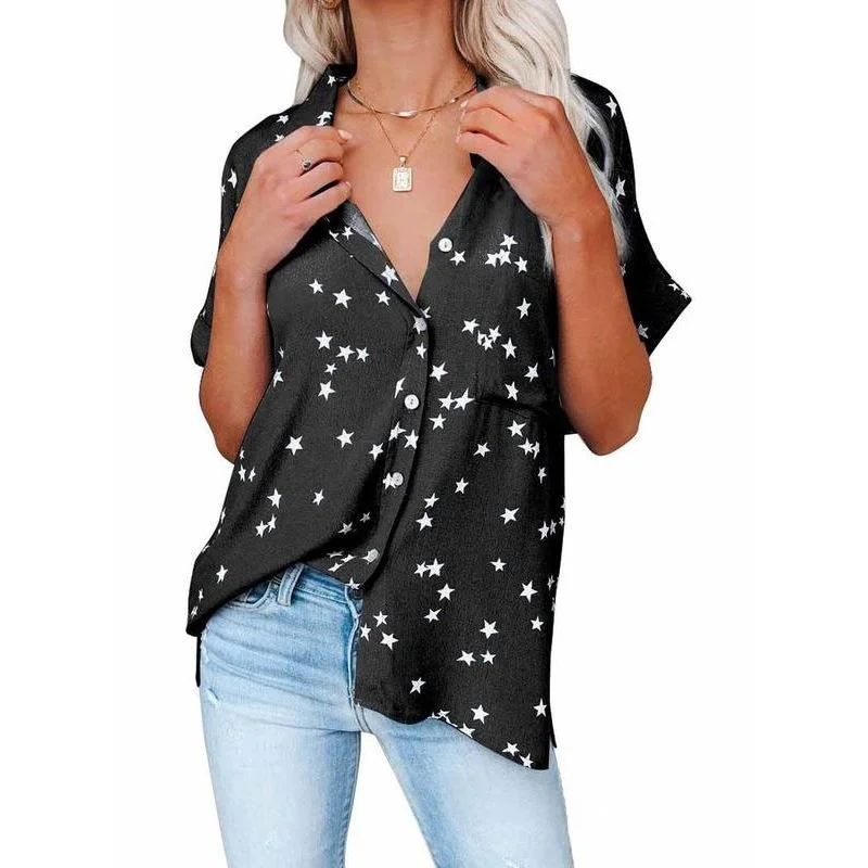 

Women's Printed ort Sve irt Neutral Sle Loose Fit Polyester Fabric Regular Cuff Summer Faion Casual Top