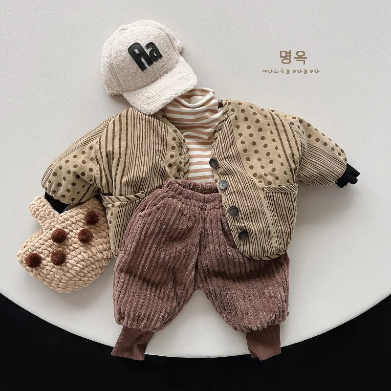 Autumn Winter Children Jackets 1-8Y Boys Girls Thick Warm Fleece Cotton Print Button Coats Korean Toddler Outerwear Kids Clothes