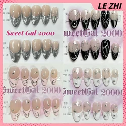 Classic French Short Almond Y2K Spice Girl Pure Handmade Press on Nail Five-pointed Star Design Anniversary Gift Full Cover Nail