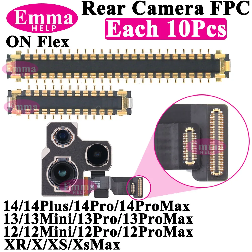 10Pcs Back Rear FPC camera FPC Connector for iPhone 11 12 13 14 Pro Max Plus XS On Flex Logic Board Flex Cable Phone Accessories