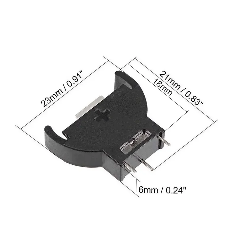 CR2032 Battery Holder Batteries Case Coin Cell Holders CR2025 Vertical Inline 3Pins Marked Positive/Negative for LIR2032 2032