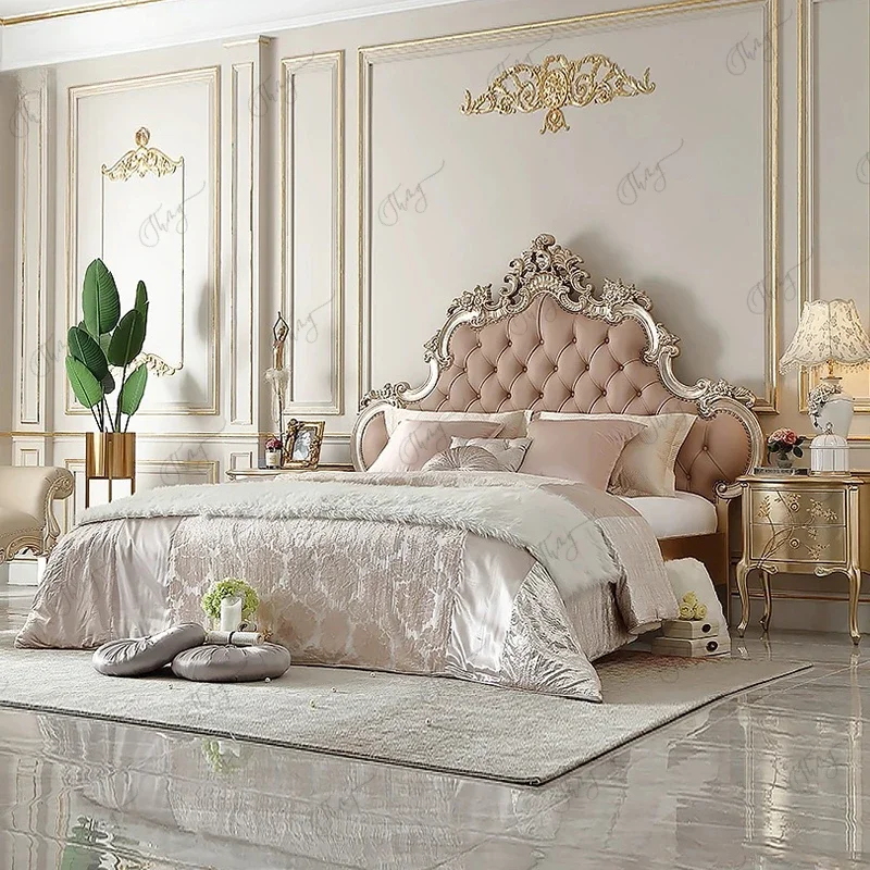 Pretty King Size Bed Frame French Style Pink Queen Bed Princess Modern Letto Matrimoniale Bedroom Furniture Luxury