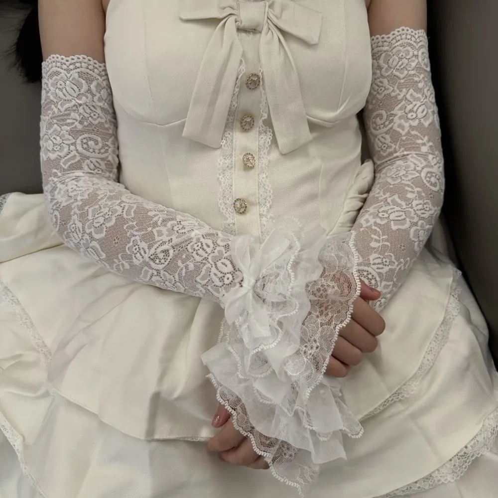

Sweet Bow Lace Sleeves Lolita Elastic Sun Protection Sleeve Hollow Loose Long Sleeved Arm Cover Cosplay Party