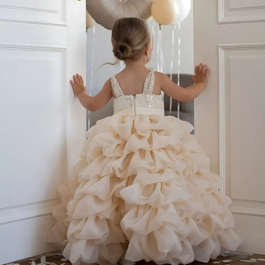 2026 New Ball Flower Girl Dresses Sequined Ruched Ruffle Wedding Party Dress Baby Girl Princess Birthday Dress Customized