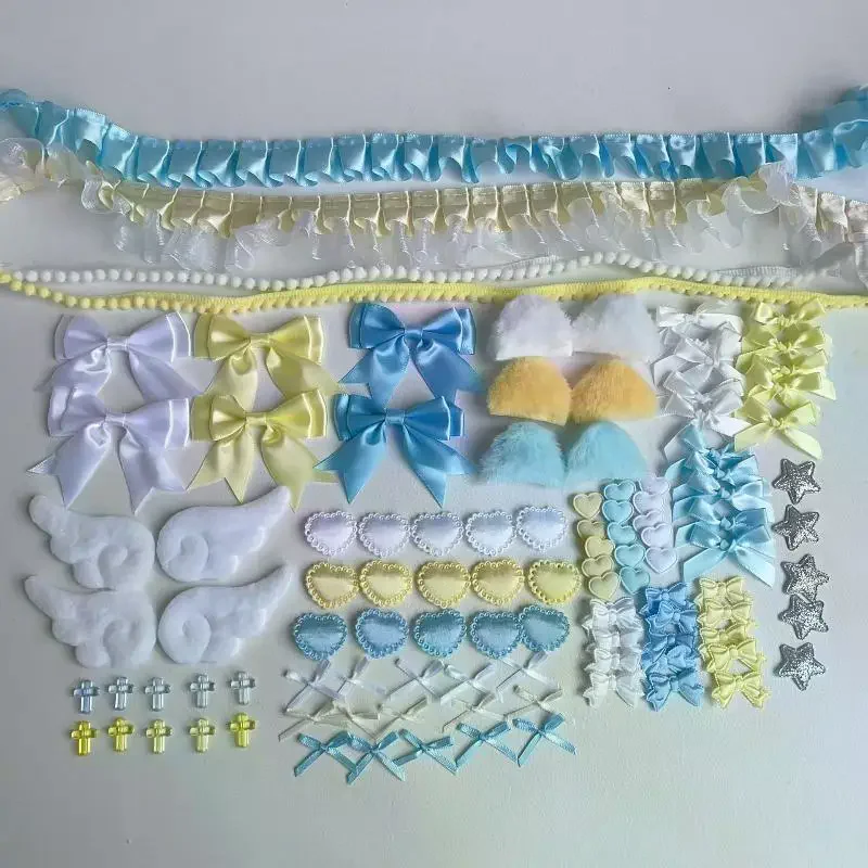 68/110Pcs Lace Handmade Material Kit Lace Plush Bunny Ears Angel Wings Accessories Clothing Accessories Heart And Star Set