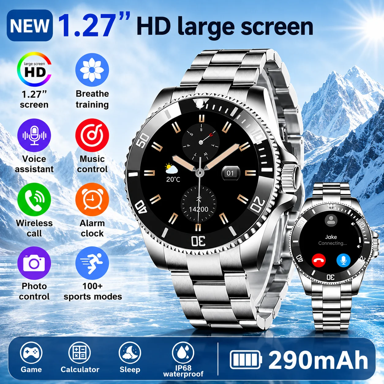 

Original LIGE Smart Watch 1.27" HD Screen Waterproof 100+ Sports Modes Fitness Tracker Voice Assistant Wireless Call smart watch
