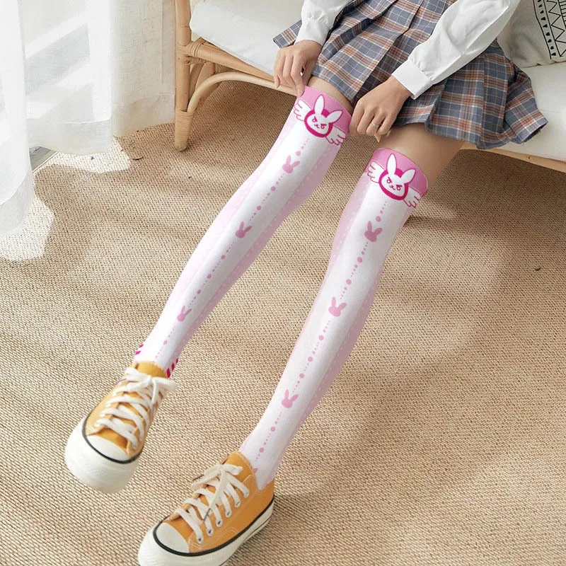 Spiel OW D.Va Cartoon Gedruckt Knie Socken Japanische Nette Lolita Gedruckt Unten Socken Anime Cosplay Seide Socken