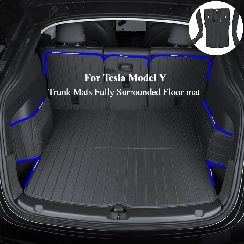 For Tesla Model Y 2017-2024 Leather  Trunk Mats Rear Seat Back Protector Pad Backrest Fully Surrounded Waterproof Non-Slip Liner