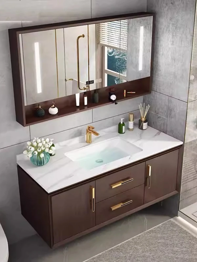 

Новая комбинация тумбы для ванной из китайского дуба и раковины из массива дерева с каменной столешницей