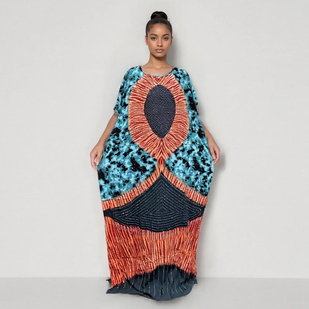 2025 Новое модное свободное повседневное летнее дышащее женское хлопковое платье с африканским принтом на Ближнем Востоке