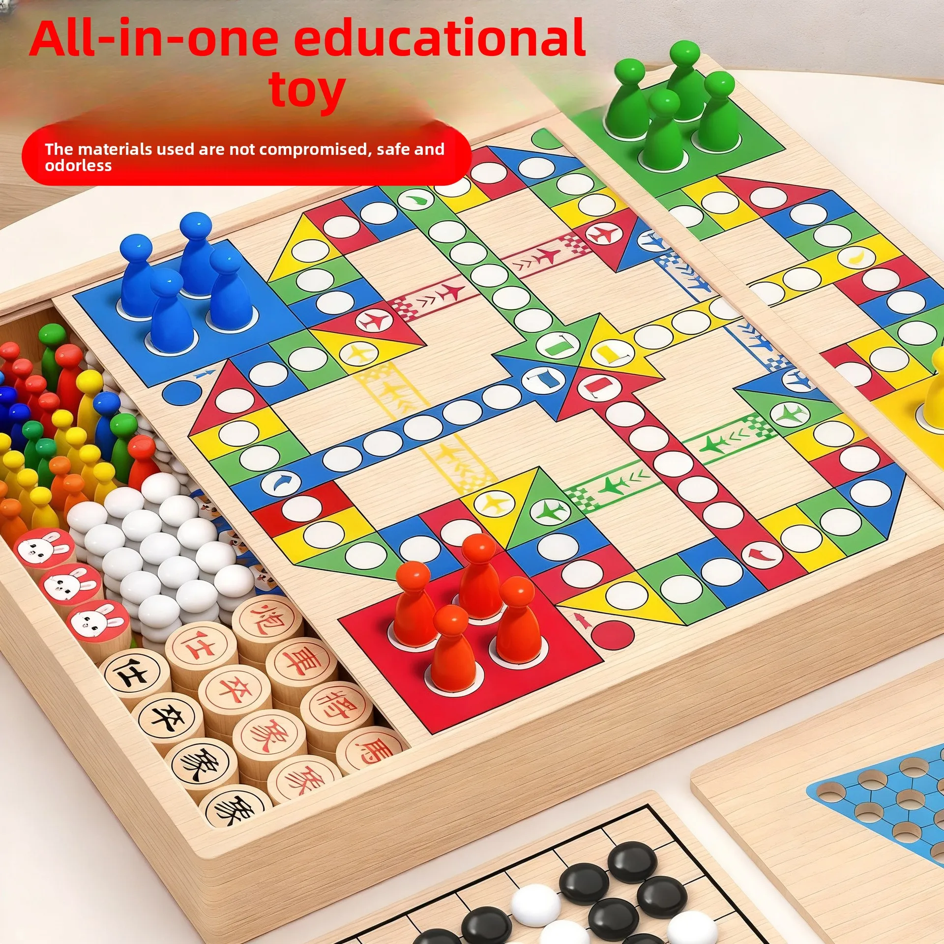 Conjunto de jogos de tabuleiro multiem-1 transfronteiriços |   Xadrez de Vôo Damas Chinesas Gomoku |   Educacional seguro para alunos primários e crianças