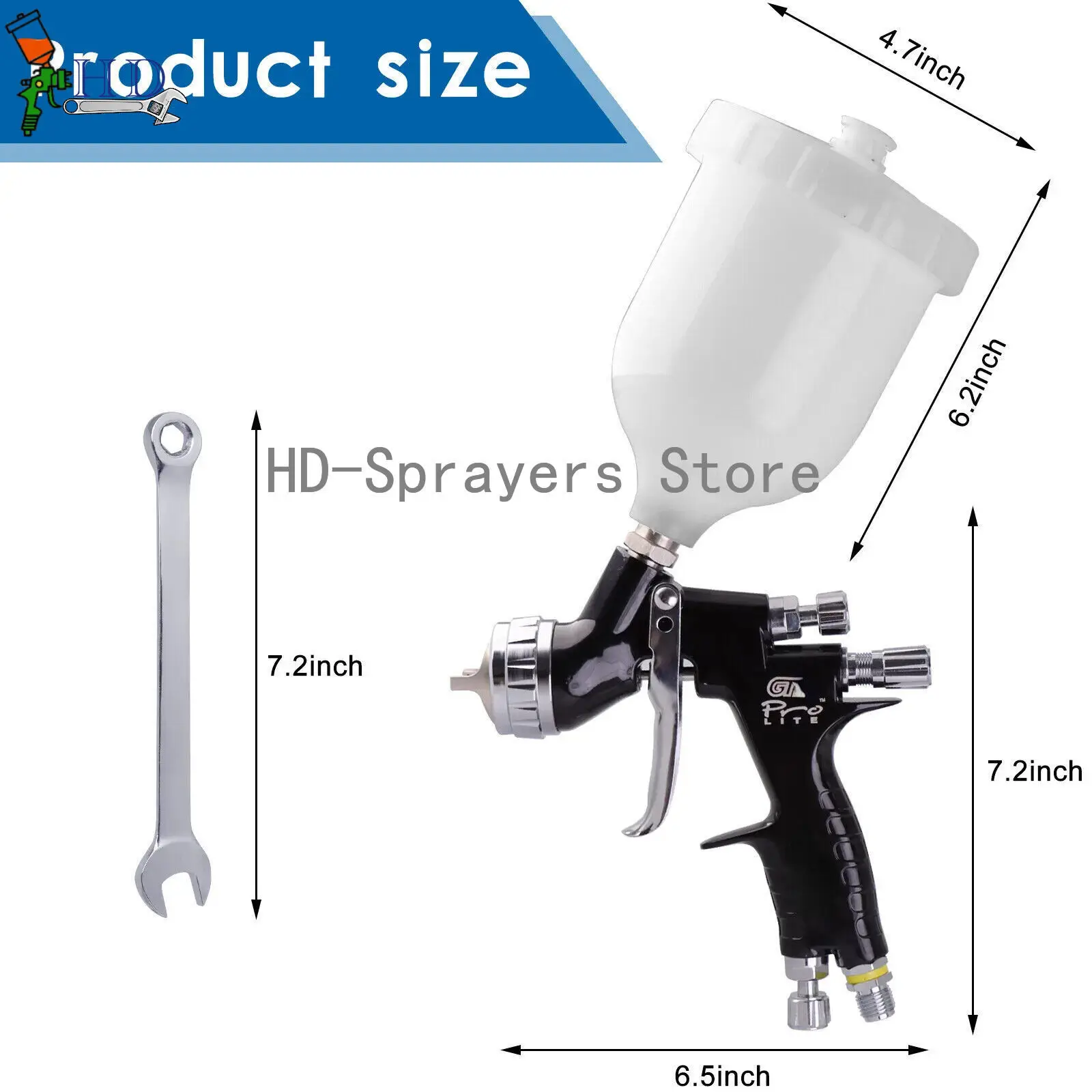 Black Car Spray Gun TE20/T110 1.3/1.8mm Nozzle HVLP PRO Car Paint Tool Pistol 600ml cup