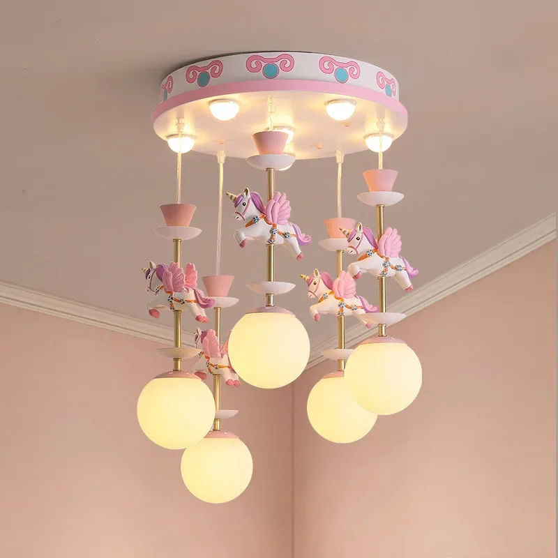 Children's Room Cartoon LED Chandelier Creative Girls Nordic Creative Unicorn Pink Chandelier Restaurant Bedroom Hanging Lamp