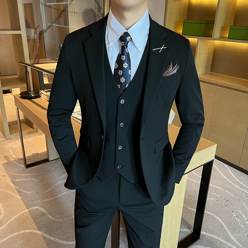 

Plus Men's Wedding Groomsmen Suit Vest Trousers Set High Quality Business Three-Piece Outfit for Bridegroom Matching Ensemble