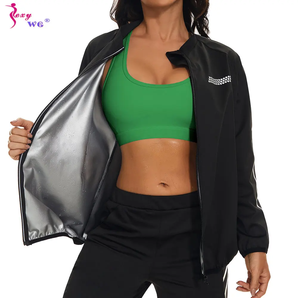 

SEXYWG Sauna Jacket for Women Sweat Zipper Top Slimming Shirt Weight Loss Suit Workout Gym Exercise Body Shaper Fat Burner