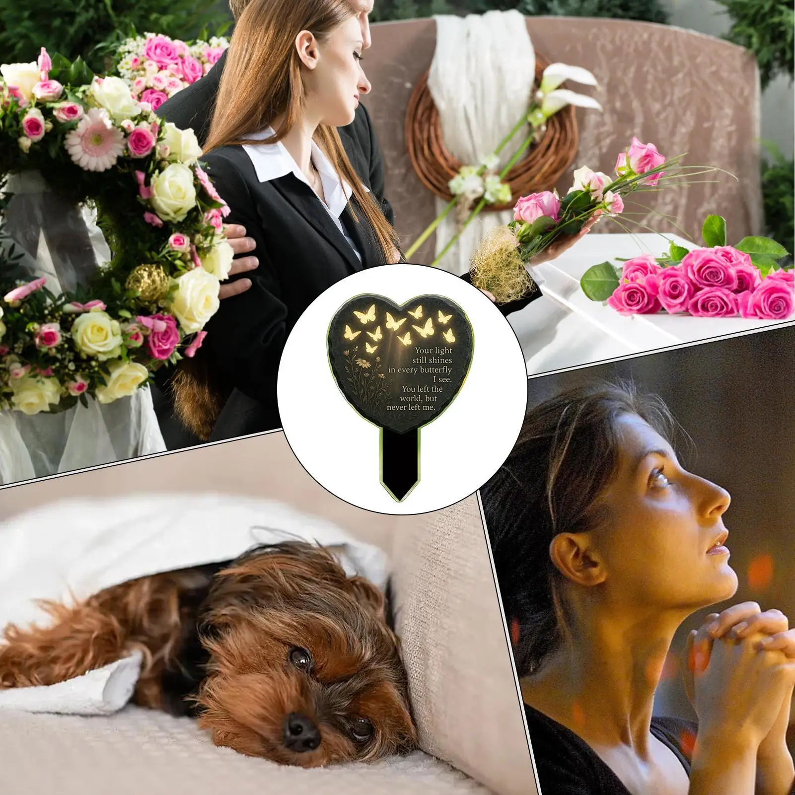 زينة قبر أكريليك تصميم قلب ثنائي الأبعاد مع نحت الفراشة والزهور للحديقة الخارجية والمقبرة والحديقة التذكارية #5