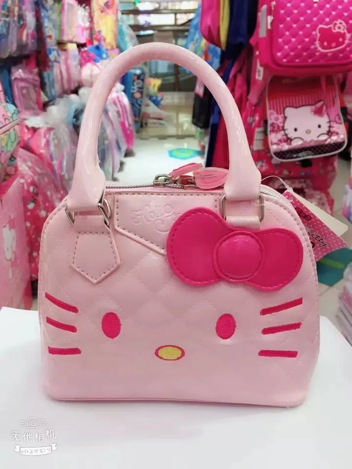 PU Leather Children Handbag Kawaii Sanrio Pink Hello Kitty Shoulder Bag Mini Crossbody Bag Cartoon Cute Coin Purses For Girls