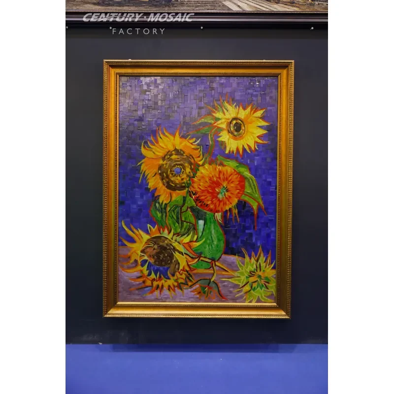 Centurymosaic Customized Multi Colors Sunflower Mural Handmade Art Glass Mosaic Tiles Murals for Living Room Wall and