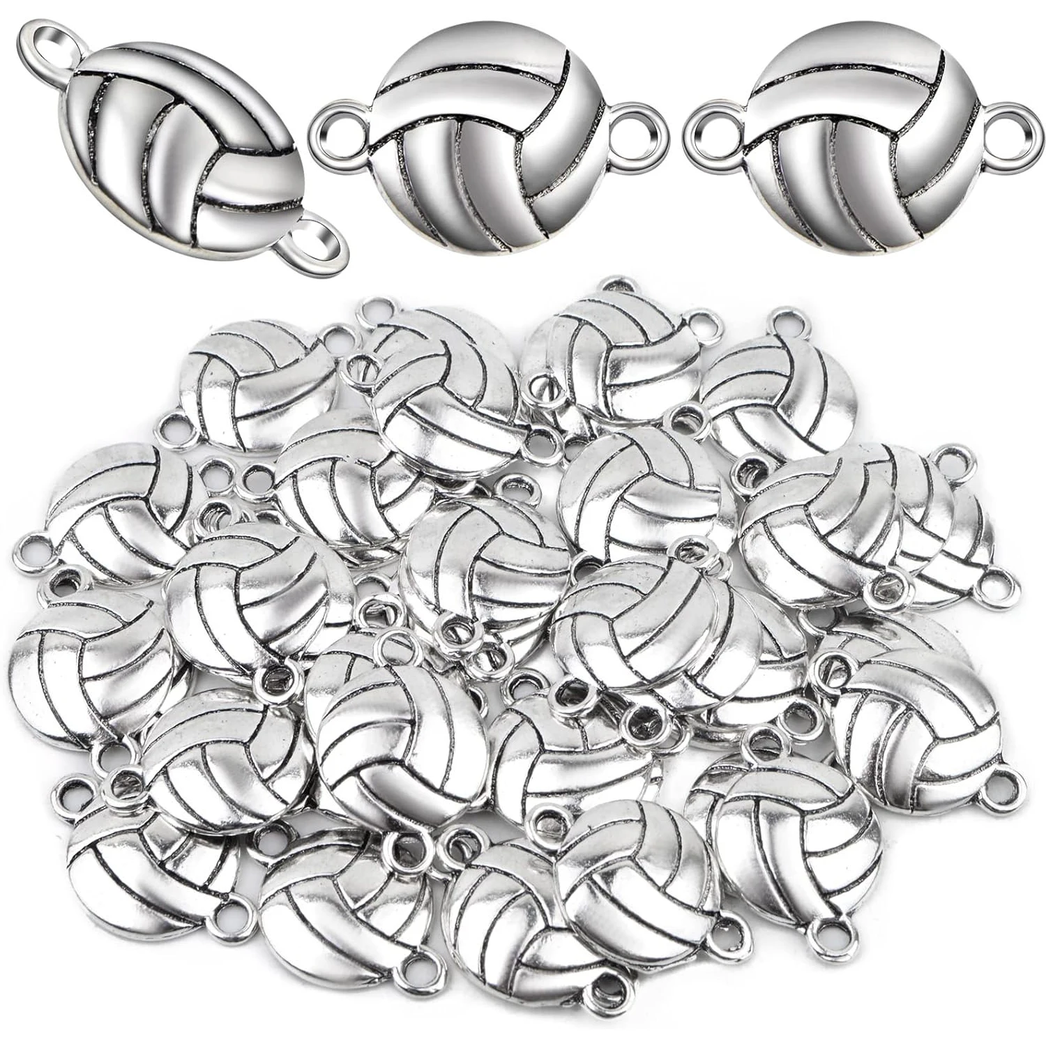 

50 шт. винтажных подвесок-коннекторов в виде волейбольных мячей из сплава, спортивная тематика, для рукоделия, изготовления браслетов и украшений своими руками