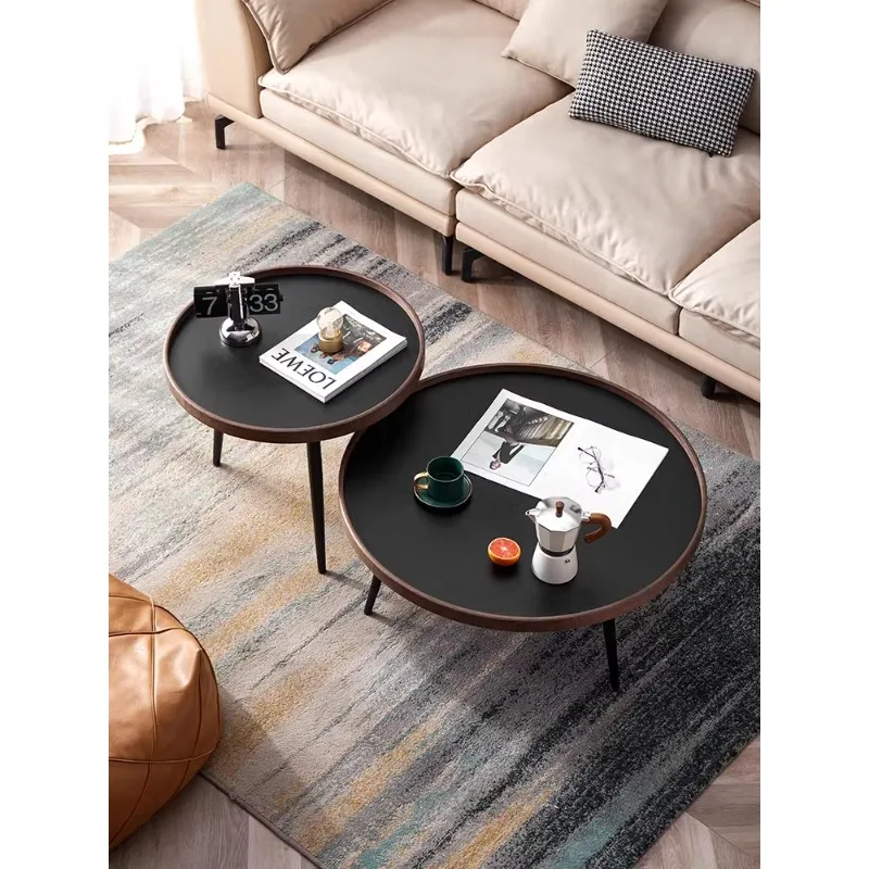 

Home living room Small apartment table Modern simple round walnut color combination Internet celebrity coffee table