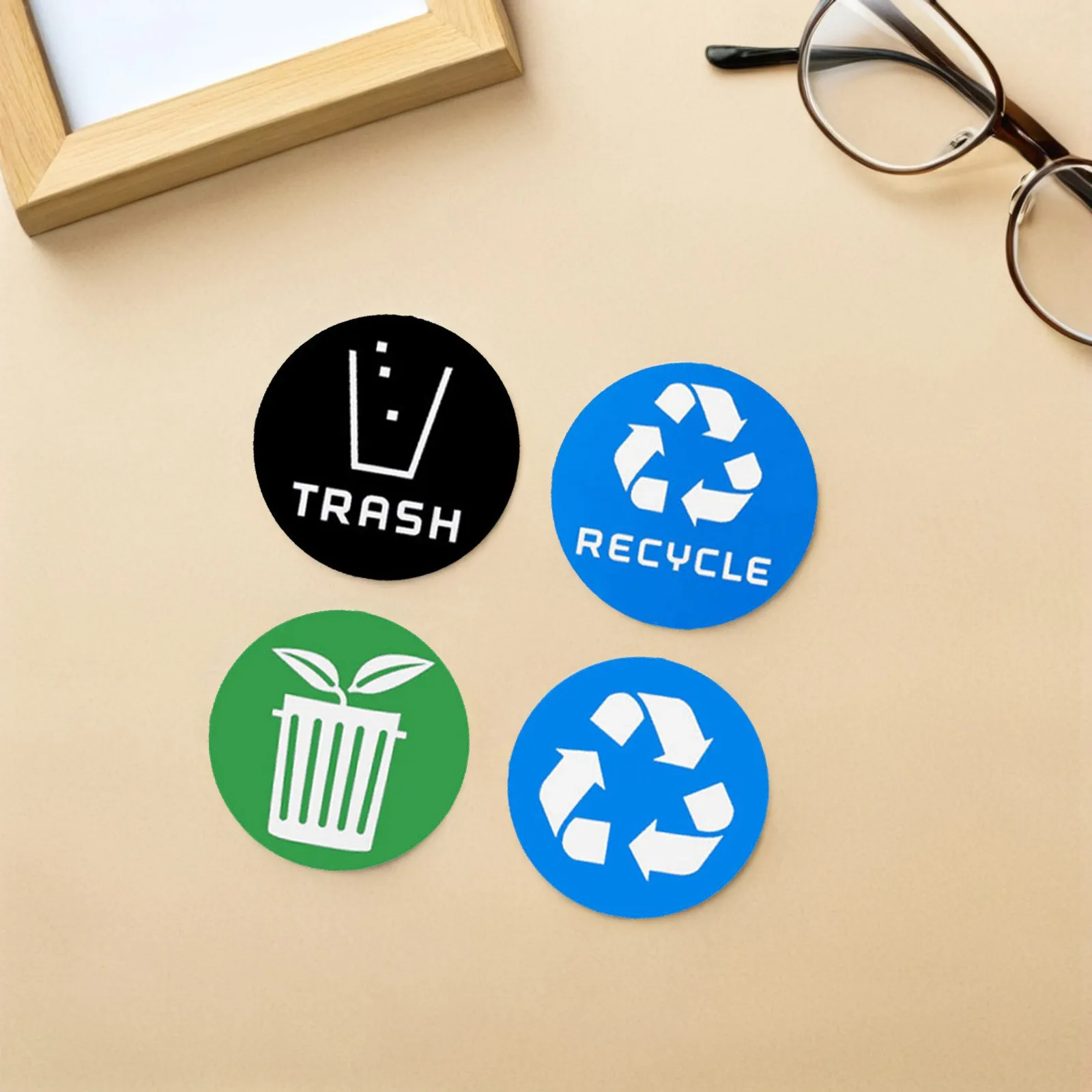 24Pcs Trash Bin Recycling Stickers Weatherproof Vinyl Garbage Labels Bright Clear Recycle Symbol Decals for Office School Waste