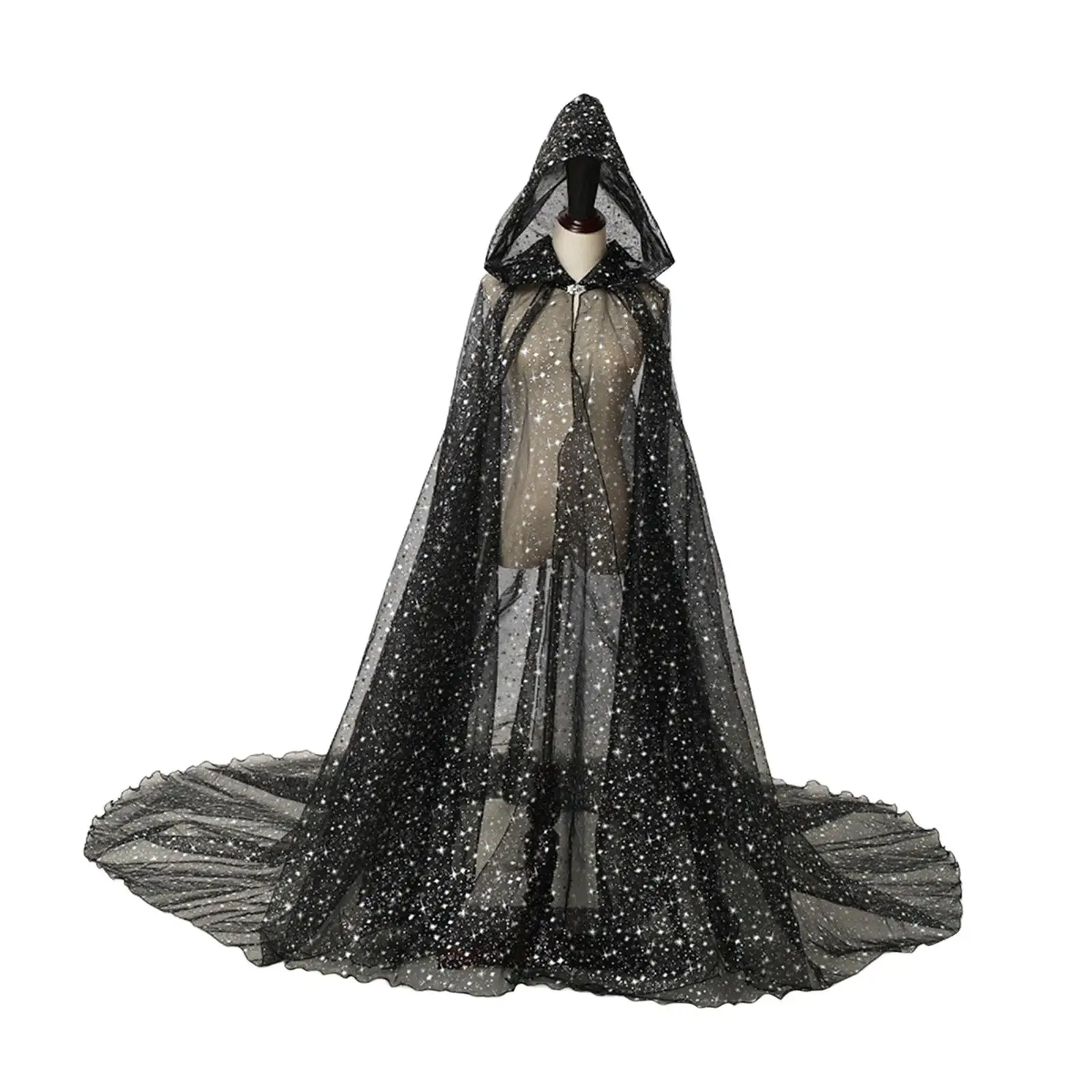 Hooded Cloak for Women Durable for Adults Halloween Costume Floor Length Washable Soft Long Bridal Hooded Cloak Tulle Cape