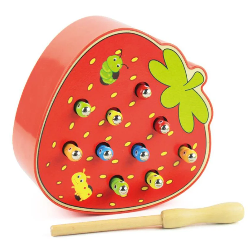 Juguete de captura de madera con forma de fruta para niños, juego de gusanos de colores, palo magnético, juguete interactivo para niños, regalo para niños y niñas